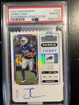 2022 Panini Contenders Ticket Stub Auto /28 James Cook PSA 10 - Image 1 of 4