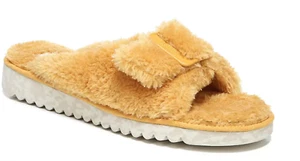 Dr. Scholl's Women's Staycay OG Slide Slipper Gold Yellow Faux Fur Size 7 M - Picture 1 of 5