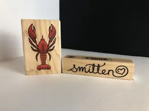 Smitten Word Wood Rubber Stamp & Lobster Stamp New! Love Theme - Picture 1 of 8