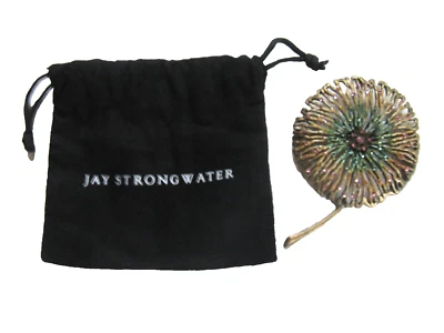 Broche/Pin Jay Strongwater Grande 4" Tono Dorado y Verde con Estrás Rosa Flor Foto 1 de 4