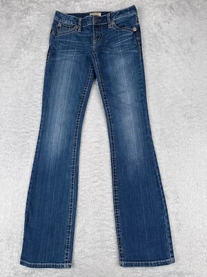 Pantalones de mezclilla MEK DNM para mujer 26 azul ajustados corte bota ciprés mezcla de algodón adornados Foto 1 de 4