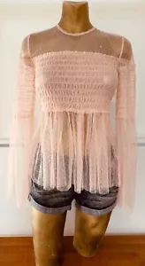 ROMEO & JULIET COUTURE Sheer NWT $130 Boho PEASANT TOP Small - Picture 1 of 12