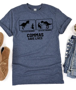 Lass uns essen Oma lustiges Grammatik Dinosaurier Neuheit Lehrer Shirt T-Shirt Geschenkidee - Bild 1 von 17