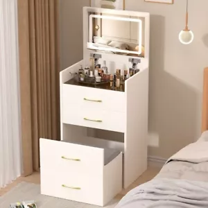 3 in 1 Vanity Desk with Open Top Mirror Vanity Set with Visible Glass Desktop - Picture 1 of 12