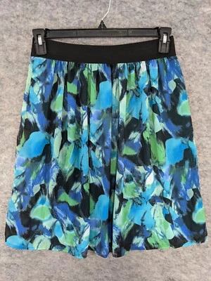 New Directions Falda Mujer Pequeña Verde Azul Floral Forrada Gasa Cintura Elástica Foto 1 de 4