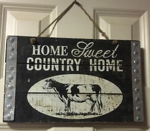 New ~ Farmhouse ~ Sign ~ Home Sweet Country Home ~ With Cow ~ Plaque - Picture 1 of 5