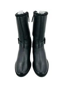 Talbots Mid Calf Boots Shoes Womens SZ 8 Black Grain Leather Faux Fur Lined NWOT - Picture 1 of 8
