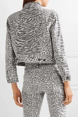 CURRENT ELLIOTT The Baby Trucker Leopard Print Denim Jacket sz 0 NEW - Image 1 of 4