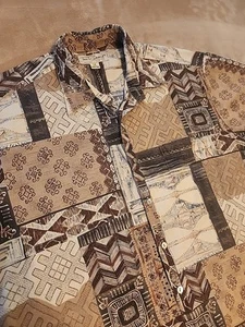 Tori Richard mens button shirt MEDIUM Brown Unique geometric short sleeve - Picture 1 of 4