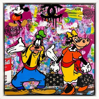 Jozza "Going Shop" | Pintura Original sobre Lienzo | Enmarcada | Goofy y Clarabelle Foto 1 de 4