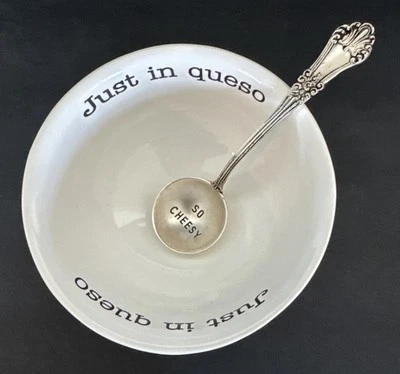 Mudpie Just in Queso Bowl with So Cheesy Silver Spoon 5.5” Round x 3.25” Tall - Image 1 of 4