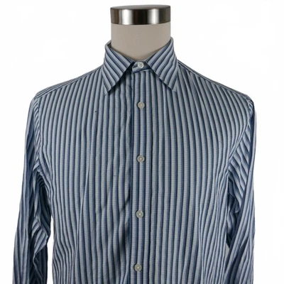 Camisa de vestir Michael Kors para hombre de algodón LS con botones negra azul blanca a rayas M Foto 1 de 4