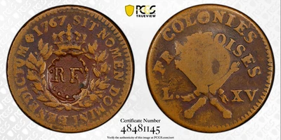 1767 A French Colonies Sou 1793 "RF" Counterstamp PCGS VF-25 *Ex. Martin* - Image 1 of 4