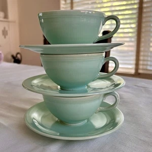 1930er Deko Vernon Kilns Modern California GRÜN Kaffeetasse & Untertasse Sets Keramik - Bild 1 von 4