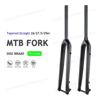 Thru Axle 15mm*100mm MTB Hard Fork Carbon Fiber Cycling Rigid Fork 26/27.5/29er - Image 1 of 4