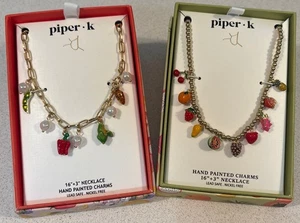NIB Set Of 2 Piper K Hand Painted Fruit & Vegetable Charms Necklace 16”+ 3” New - Picture 1 of 9