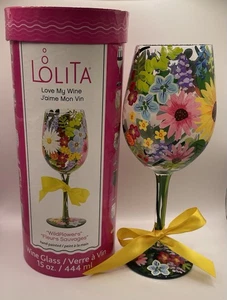 LOLITA “Wildflowers” “Fleurs Sauvages” Hand Painted Wine Glass - Picture 1 of 3
