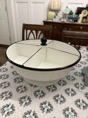 Farmhouse White Metal Rotating Pedestal Bin 14 Inch Diameter - Image 1 of 4