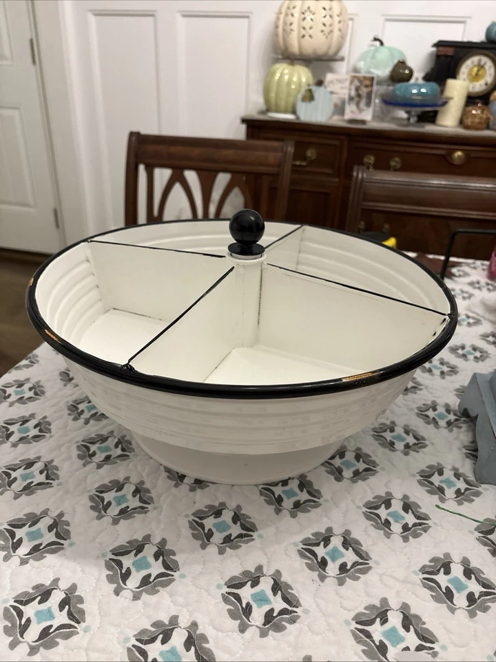Farmhouse White Metal Rotating Pedestal Bin 14 Inch Diameter - Image 1 of 4