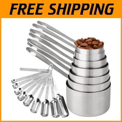 Durable Stainless Steel Measuring Cups and Spoons - 17 Piece - Image 1 of 4