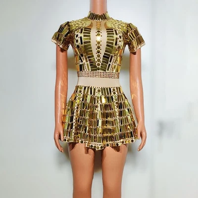 Серебро/золото блестками платье этап производительности блестящие костюмы вечеринки певец танцор - Изображение 1 из 4