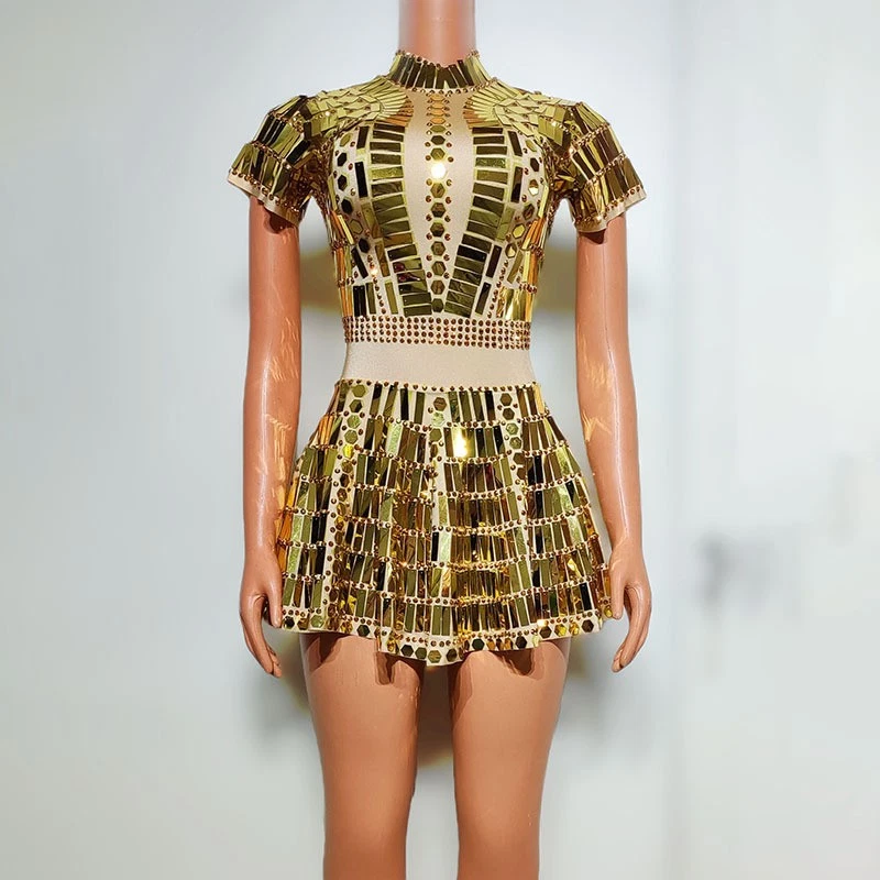 Vestido de Lentejuelas Plateado/Dorado Escenario Actuación Brillante Disfraces Fiesta Cantante Bailarina Foto 1 de 4