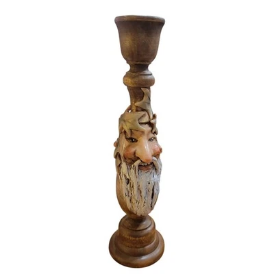 Candelabro caprichoso espíritu madera, cara tallada a mano, decoración rústica del hogar Foto 1 de 4