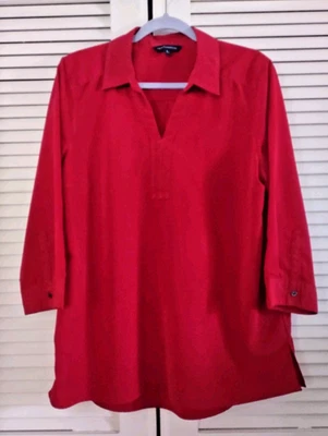 Camisa Travelsmith para mujer L 14/16 roja manga 3/4 cuello en V resistente a las arrugas top de colección Foto 1 de 4