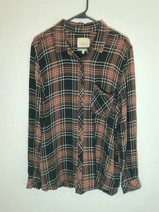 Casacabana Plaid XL ORANGE BLACK Button Up Shirt Long Sleeve Top POCKET - Picture 1 of 9