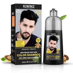 Kiwinz Professional Black Hair Color Shampoo for Men – 5 in 1 Hair Dye Shampo... - Picture 1 of 8