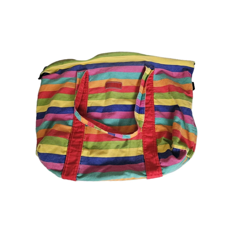 Bolso de Mano Vintage Y2K Esprit Tela de Algodón Audaz Rayas Color Arco Iris Cremallera México Foto 1 de 4