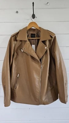 NEW Lane Bryant Womens Jacket 14 16 Faux Vegan Leather Moto Camel Tan Military - Image 1 of 4