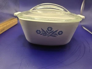Vintage glass Corning Ware blue corn flower 1 3/4 with lid for microwave &... - Picture 1 of 9
