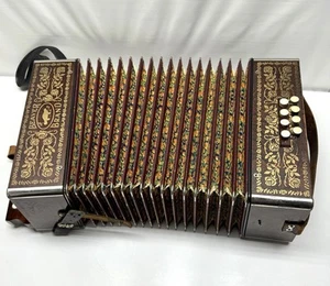 Antique BEAVER BRAND Steel Reeds Accordion . 21 Button, Key C/F. Made In Germany - Picture 1 of 24
