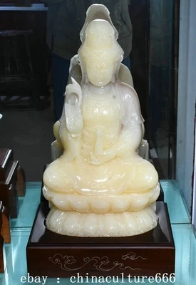 20" Antigua Dinastía Natural Blanco Xiu Jade Kwan-yin GuanYin Quanyin Buda Estatua Foto 1 de 4