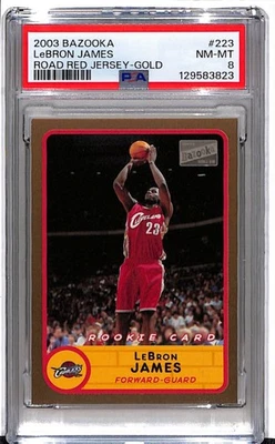 2003-04 Topps Bazooka LeBron James #223 Road Red Jersey-Gold PSA 8  - Image 1 of 2