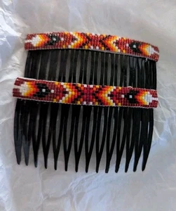 2er Set Navajo Multicolor Handarbeit Perlen Haarkämme ~ Sonnenuntergang Farben - Bild 1 von 5
