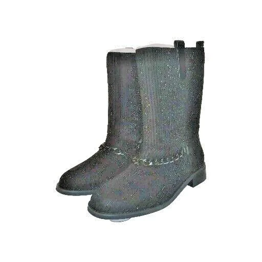 MIDNIGHT VELVET Mujer Bling Cadena Botas Zapato Talla 9.5 M Negro Estrás NUEVO Foto 1 de 4