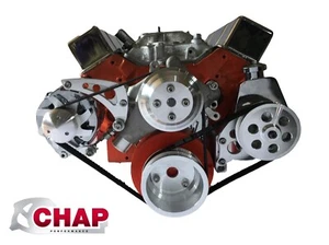 SBC Serpentine Pulley Conversion Kit ALT PS Mid Mount Chevy Small Block LWP 4 - Picture 1 of 5