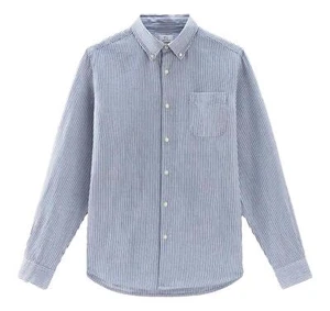 WOOLRICH Camicia Uomo Botton Down Misto Cotone Lino CFWOSI0134MRUT3707 Riga Blu - Imagen 1 de 6