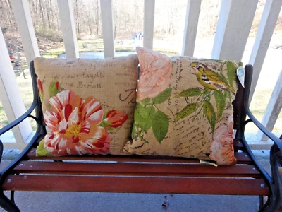 2 Suzanne Nicoll Throw Covers/Pillows Bird/Flowers 16"x 16" by Peking Handicraft - Image 1 of 4