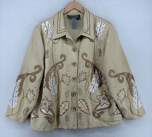 INDIGO MOON Jacket 1X Plus Floral Patchwork Paisley Leaved Tapestry Beige - Picture 1 of 15