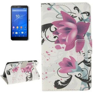 Handyhülle Tasche für Handy Sony Xperia E4 Blume Lila / Violett - Afbeelding 1 van 7