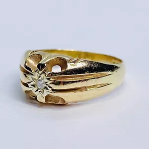 9ct Gold Diamond Signet Solitaire Ring - UK Size P 1/2 - REF-D1407 - Picture 1 of 10