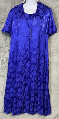 Vestido Vintage Elegante Betsy Talla 18 Azul Floral Encaje Lazo Acolchado Noche Glamour Foto 1 de 4