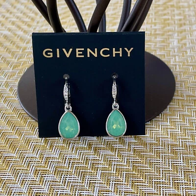 Givenchy NEW Green Tear Drop Silver Tone Earrings, Very Pretty✨ - Image 1 of 2