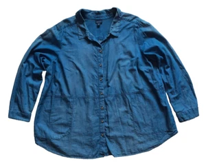 J Jill Denim Blue Button Down Side Pockets Shirt Women's Plus Size: 2X - Picture 1 of 6