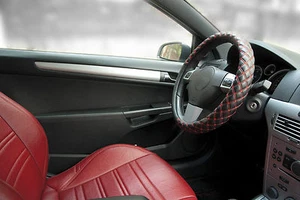 Black & Red Stitch Steering Wheel Cover - Picture 1 of 3