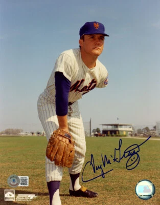 FOTO 8x10 autografiada firmada por remolcador MCGRAW LEYENDA DE LOS METS DE NUEVA YORK RARA BECKETT BAS Foto 1 de 2