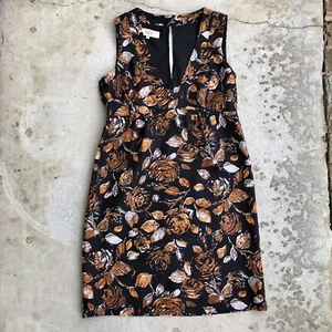 Tibi Women's silk brown black floral sheath dress v-neck 2 - Picture 1 of 4